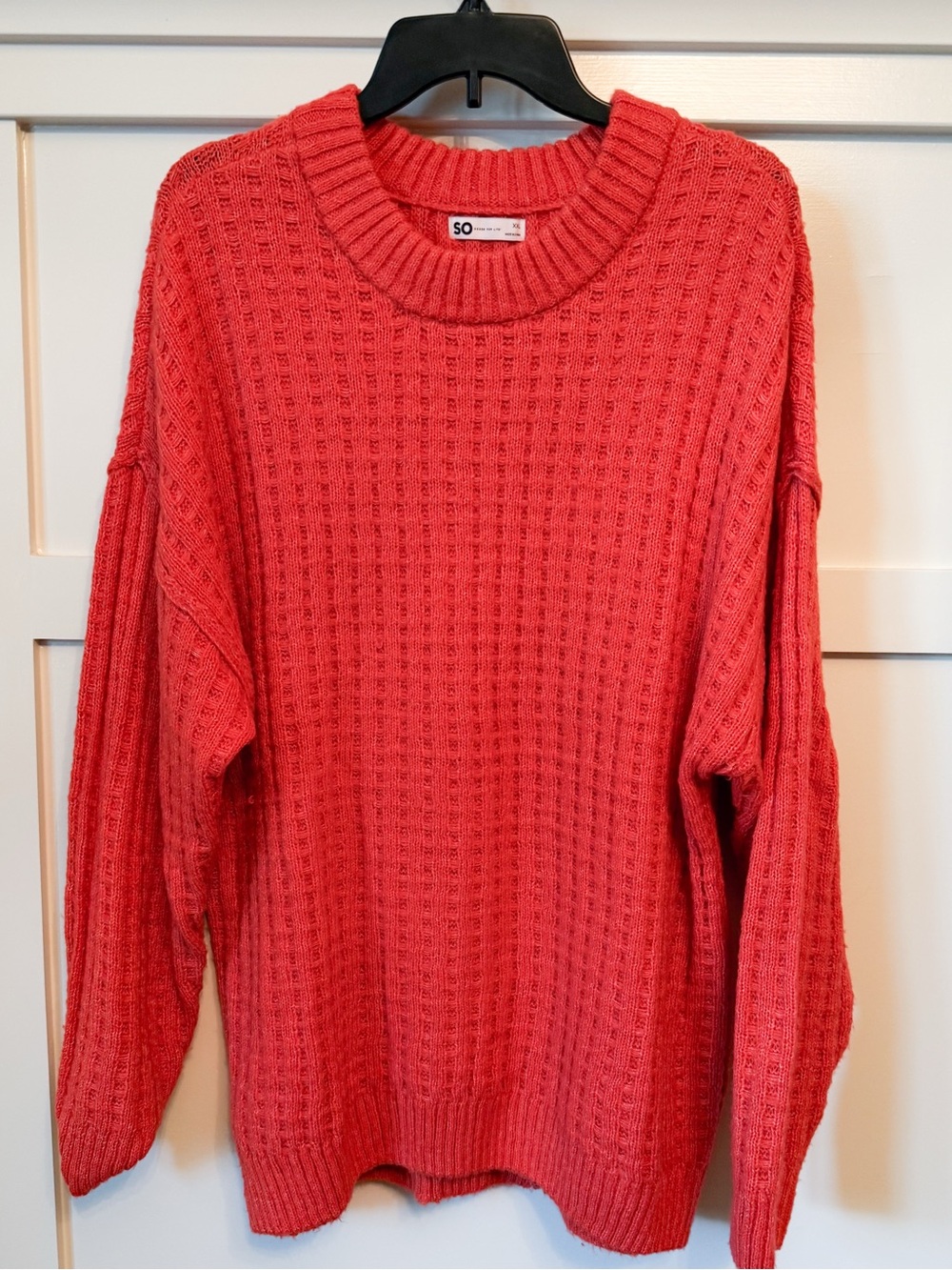 SO XXL Burnt Orange/Red Waffle Knit Sweater Oversized Cozy Pullover Soft Fall